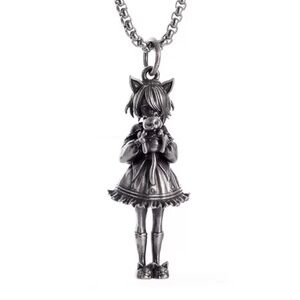 Silver-Tone Cat Ear Girl Pendant Necklace Whimsical